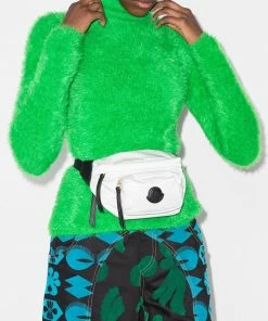 Moncler White 'Felicie' Black Logo Patch Belt Bag