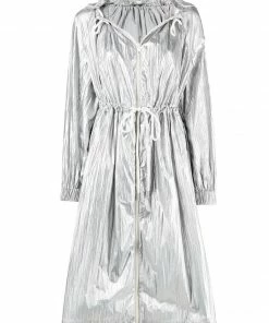 Moncler 'Akubens' Metallic Silver Hooded Coat