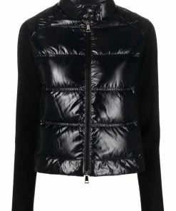 Moncler Black 'High Shine Padded Contrast Sleeve Cardigan'