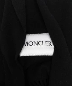 Moncler Black 'Fringed Horizontal Logo Patch Scarf'