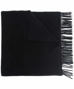 Moncler Black 'Fringed Horizontal Logo Patch Scarf'