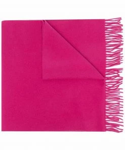 Moncler Hot Pink 'Fringed Horizontal Logo Patch Scarf'