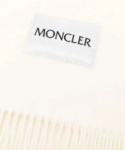 Moncler White 'Fringed Horizontal Logo Patch Scarf'