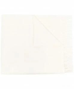Moncler White 'Fringed Horizontal Logo Patch Scarf'