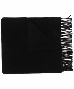 Moncler Black 'Fringed Logo Patch Scarf'