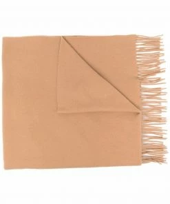 Moncler Camel 'Fringed Logo Patch Scarf'