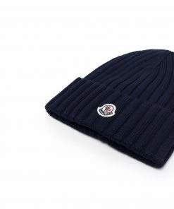 Moncler Navy 'Ribbed Logo Beanie Hat'