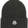 Moncler Khaki 'Ribbed Logo Beanie Hat'
