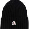 Moncler Black 'Ribbed Logo Beanie Hat'