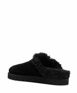 Moncler Black Faux Shearling Lined 'Mon Mule' Slides