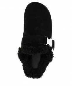 Moncler Black Faux Shearling Lined 'Mon Mule' Slides