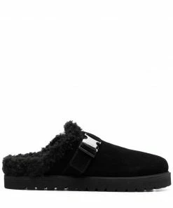 Moncler Black Faux Shearling Lined 'Mon Mule' Slides