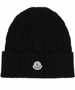 Moncler Black 'Logo-Patch Knitted Beanie'