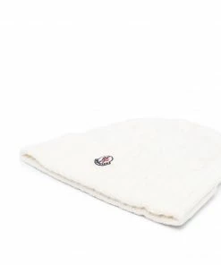 Moncler White 'Logo-Patch Knitted Beanie'