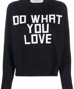 Golden Goose Navy ‘Delilah’ Ribbed Knit Slogan Sweater Clothing