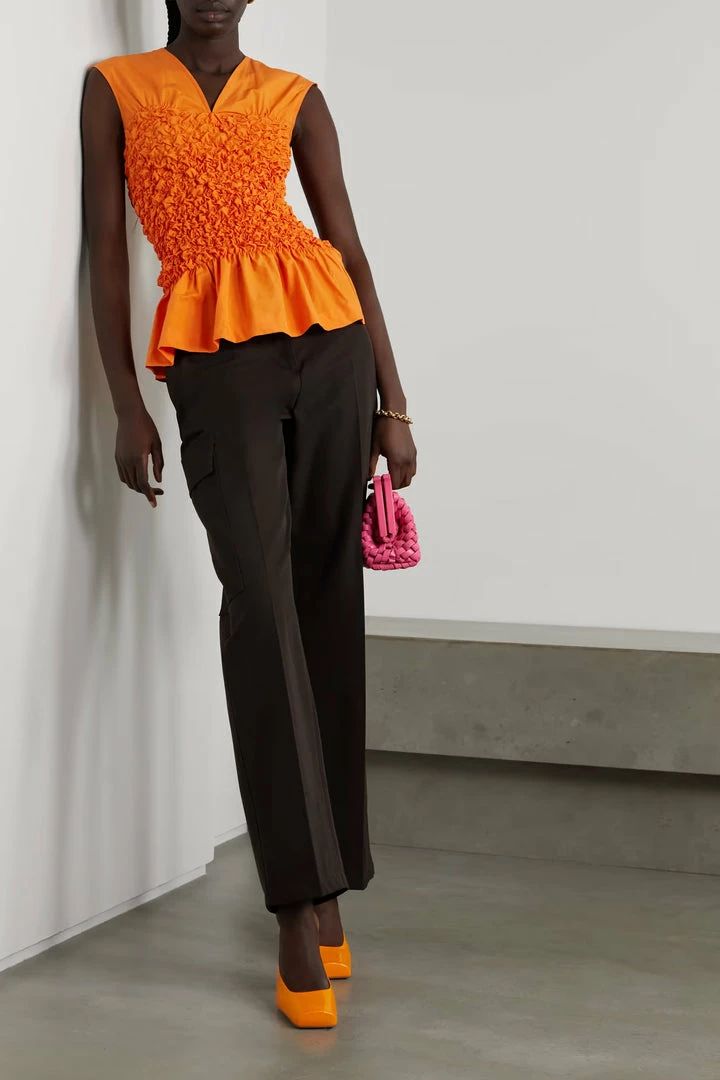 DRIES VAN NOTEN Clothing Orange 'Cordoba' Smocked Peplum Top 4 DRIES VAN NOTEN Clothing Orange 'Cordoba' Smocked Peplum Top