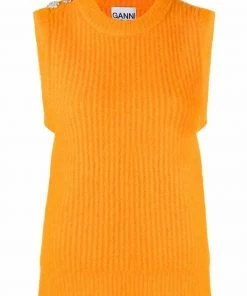 Ganni Orange 'Diamante Detail Knitted Vest'