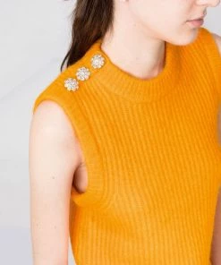 Ganni Orange 'Diamante Detail Knitted Vest'