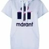 Isabel Marant Etoile Light Blue Oversized 'Milesy' Short Sleeve Logo Hoodie Clothing