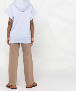 Isabel Marant Etoile Light Blue Oversized 'Milesy' Short Sleeve Logo Hoodie Clothing