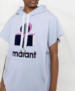 Isabel Marant Etoile Light Blue Oversized 'Milesy' Short Sleeve Logo Hoodie Clothing