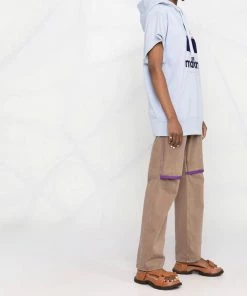 Isabel Marant Etoile Light Blue Oversized 'Milesy' Short Sleeve Logo Hoodie Clothing