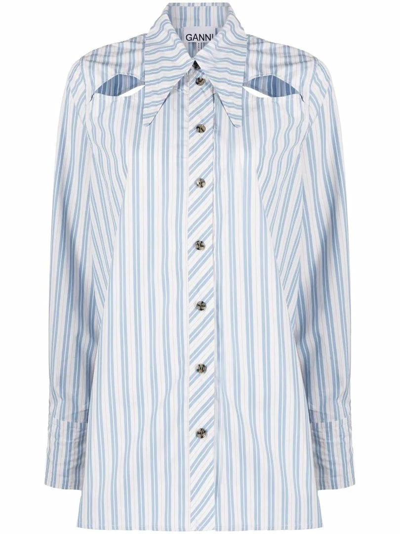 Ganni 'Oversized Striped Cut Out Detail Shirt' New In 3 Ganni 'Oversized Striped Cut Out Detail Shirt' New In