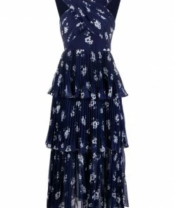 Self Portrait 'Pansy Print Chiffon Crossover Midi Dress'