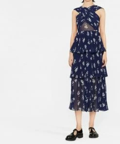 Self Portrait 'Pansy Print Chiffon Crossover Midi Dress'