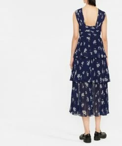 Self Portrait 'Pansy Print Chiffon Crossover Midi Dress'