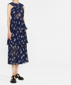 Self Portrait 'Pansy Print Chiffon Crossover Midi Dress'