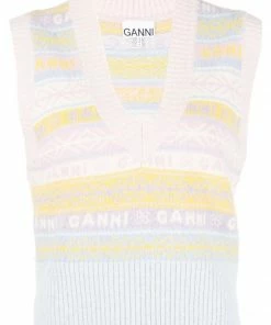 Ganni New In 'Pastel Logo Detail Sweater Vest'