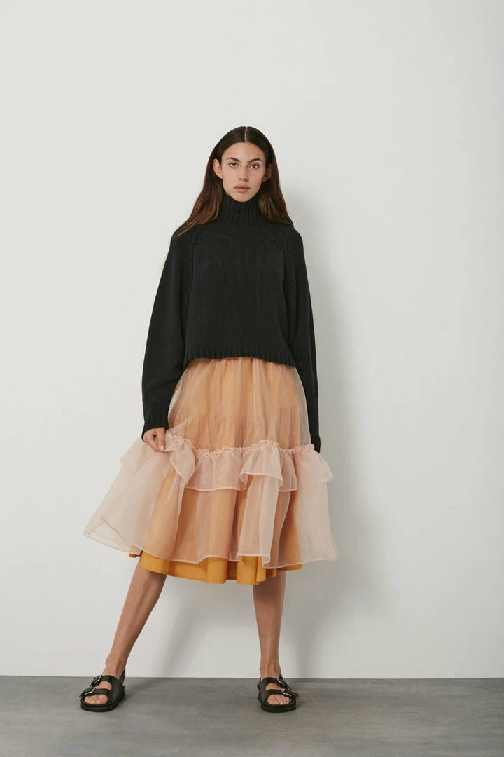 Rabens Saloner Mustard 'Pilar' Layered Organza Skirt Clothing 4 Rabens Saloner Mustard 'Pilar' Layered Organza Skirt Clothing