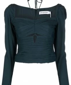 Self Portrait Clothing 'Pleated Tie Neck Top'