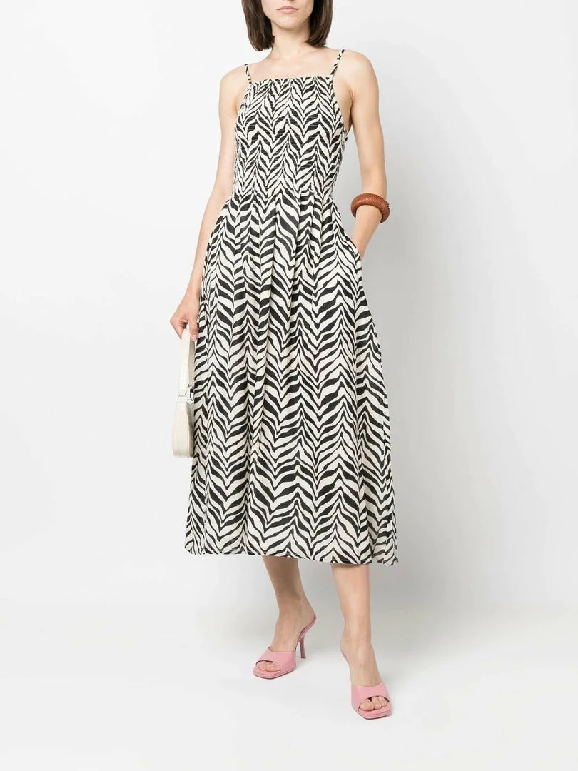 Faithfull The Brand Printed 'Nolie' Shirred Midi Dress Clothing 4 Faithfull The Brand Printed 'Nolie' Shirred Midi Dress Clothing
