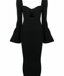 Self Portrait 'Ribbed Knit Bow Bust Midi Dress' New In