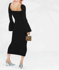 Self Portrait 'Ribbed Knit Bow Bust Midi Dress' New In