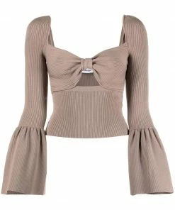 Self Portrait 'Ribbed Knit Bow Bust Top' New In