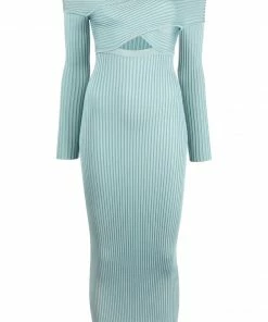 Self Portrait 'Ribbed Knit Crossover Bust Midi Dress'