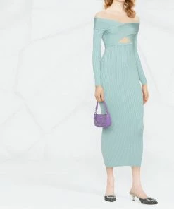 Self Portrait 'Ribbed Knit Crossover Bust Midi Dress'
