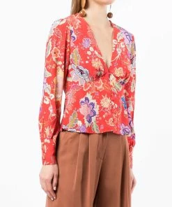 Rixo London 'Azra' Button Front Floral Blouse