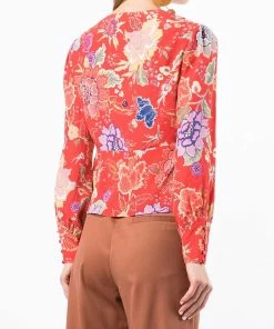 Rixo London 'Azra' Button Front Floral Blouse