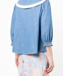 Rixo London Denim 'Davina' Tulip Embroidered Shirt