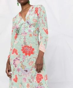 Rixo London 'Selma' Mint Peony Floral Midi Dress