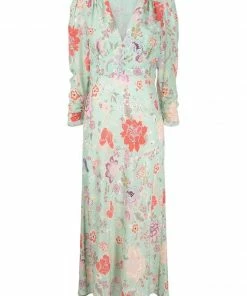 Rixo London 'Selma' Mint Peony Floral Midi Dress