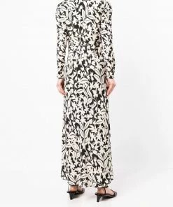 Rixo London Black ‘Selma’ Floral Palm Print Midi Dress