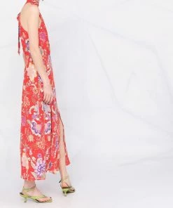 Rixo London 'Valerie' Neck Tie Floral Midi Dress