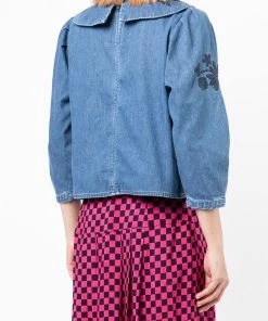 Rixo London 'Willa' Embroidered Denim Blouse