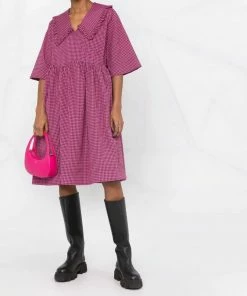 Ganni ‘Ruffled Collar Gingham Wrap Midi Dress’