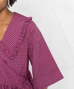 Ganni ‘Ruffled Collar Gingham Wrap Midi Dress’
